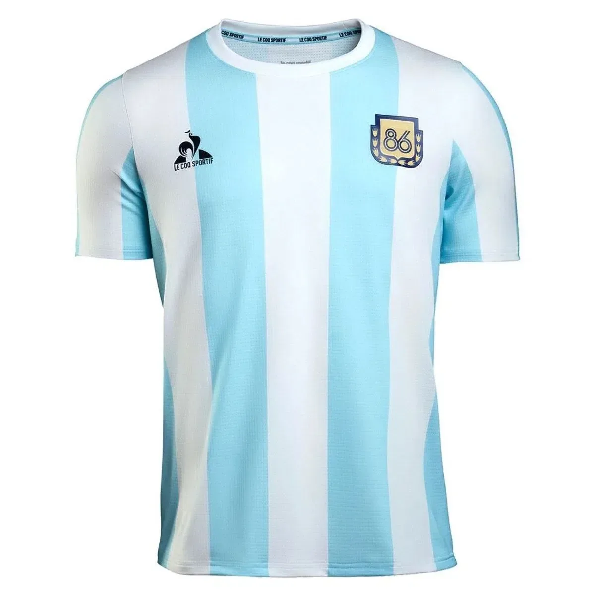 Argentinië thuisshirt 1986 wit met lichtblauwe strepen en ronde hals