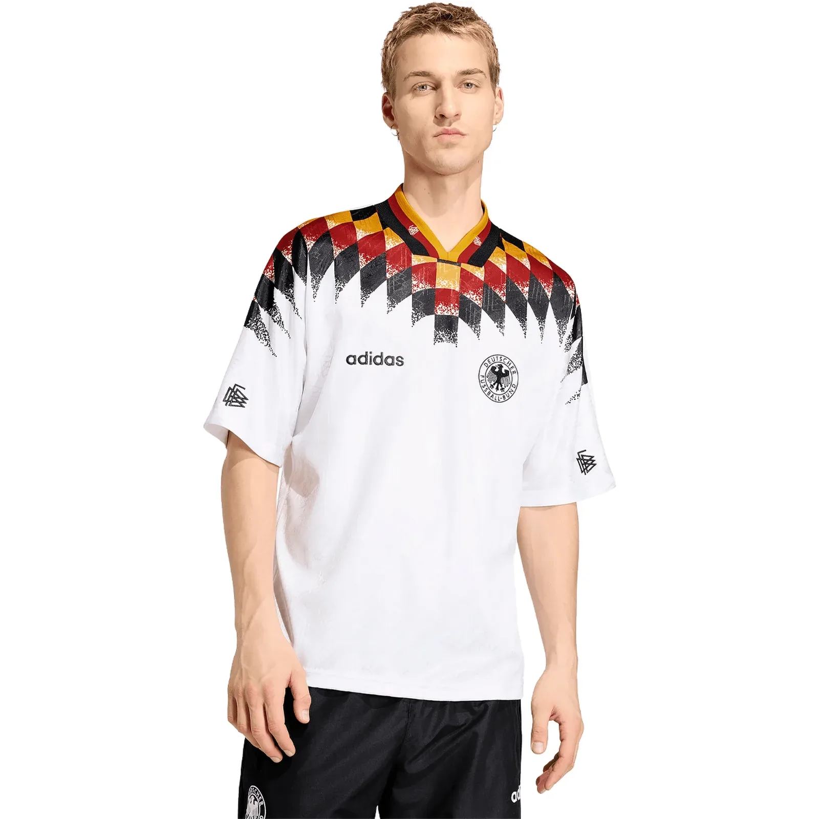 Duitsland retro thuisshirt 1994 met zwart-rood-goud ruitpatroon
