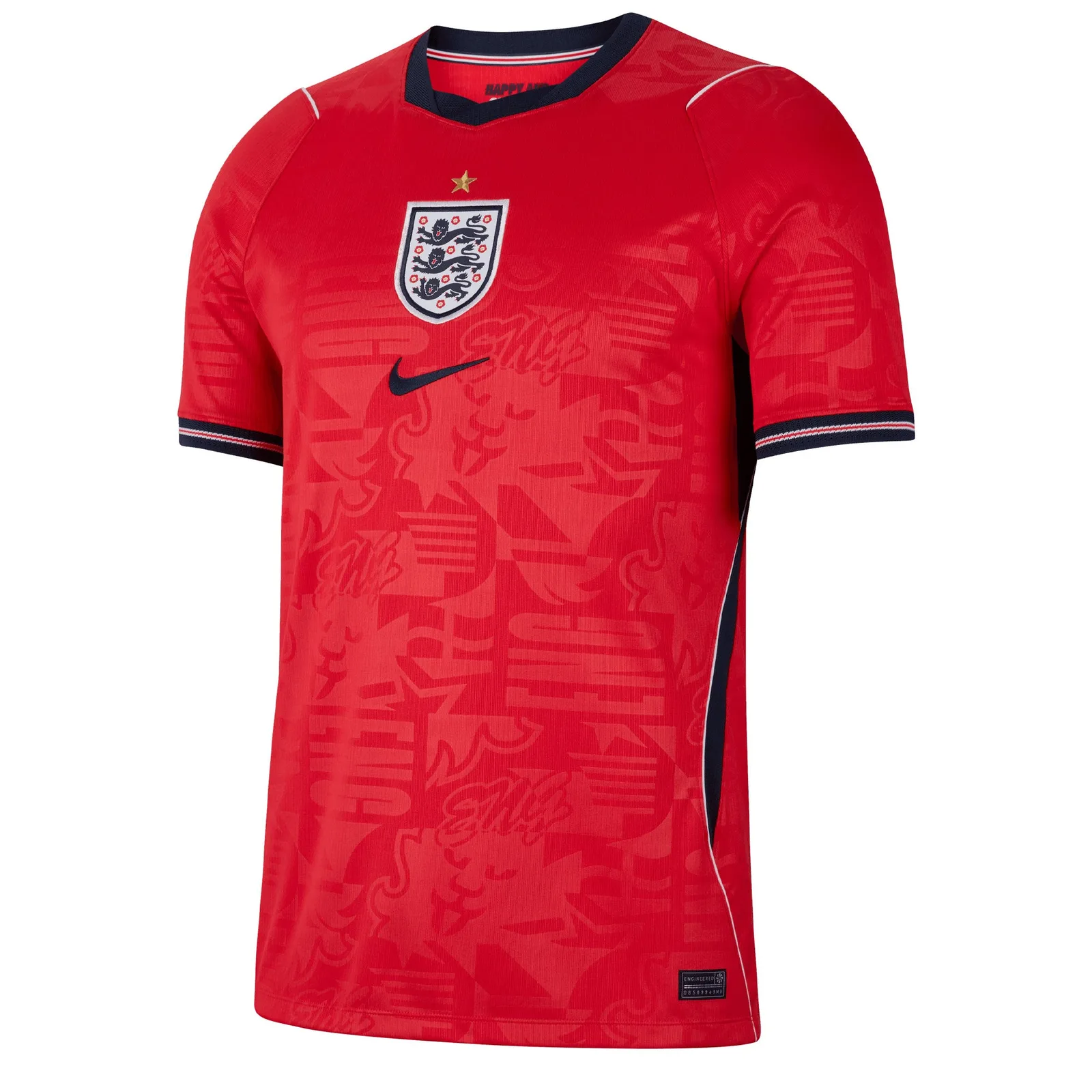 Engeland WK-shirt uit 2026 rood met navy short — uitshirt vooraanzicht als ontwerpreferentie